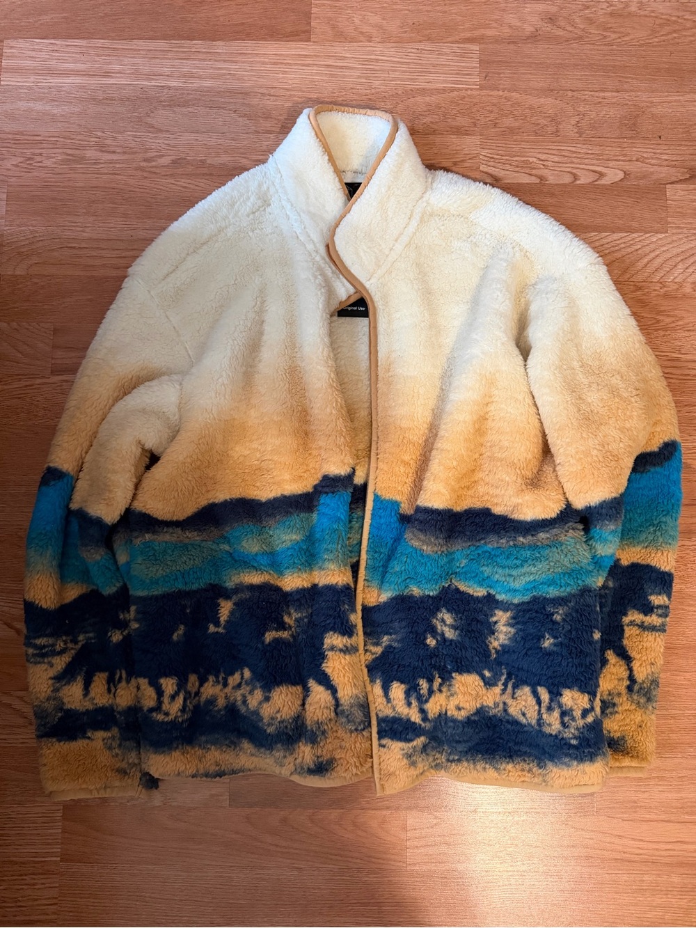 adidas Men’s Cream, Tan & Blue Ombre Sherpa Zip Sweater